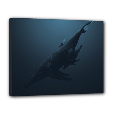 Blue Whale Family Canvas 14  X 11  (stretched) by goljakoff