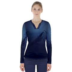 Blue Whale Family V-neck Long Sleeve Top by goljakoff