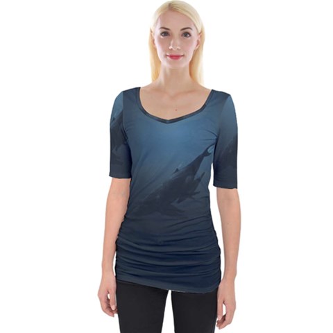 Blue Whale Family Wide Neckline Tee by goljakoff