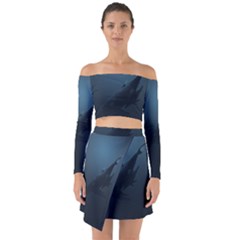 Blue Whale Family Off Shoulder Top With Skirt Set by goljakoff