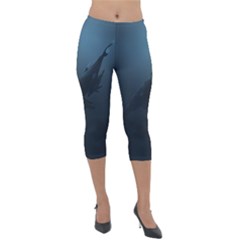 Blue Whale Family Lightweight Velour Capri Leggings  by goljakoff