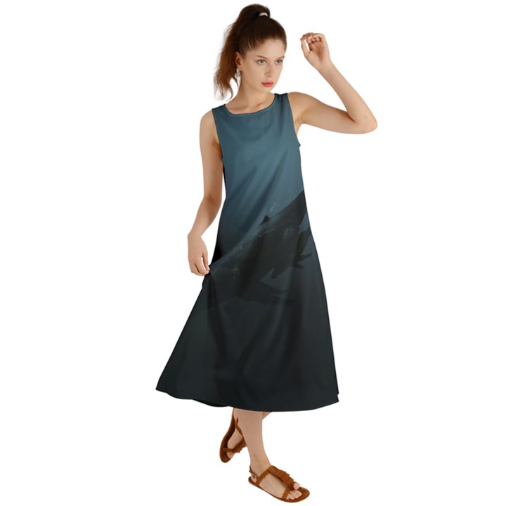 Blue whale family Summer Maxi Dress