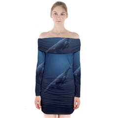 Whales Family Long Sleeve Off Shoulder Dress by goljakoff