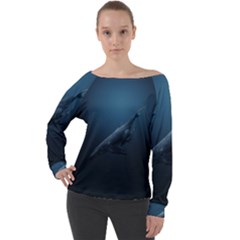 Whales Family Off Shoulder Long Sleeve Velour Top by goljakoff