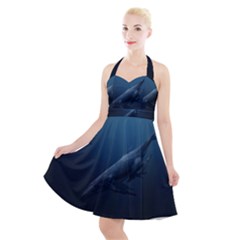 Whales Family Halter Party Swing Dress  by goljakoff