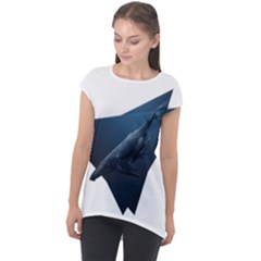 Blue Whales Cap Sleeve High Low Top by goljakoff