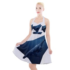 Blue Whales Halter Party Swing Dress  by goljakoff