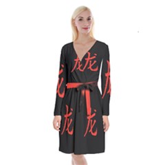 Dragon Long Sleeve Velvet Front Wrap Dress by goljakoff