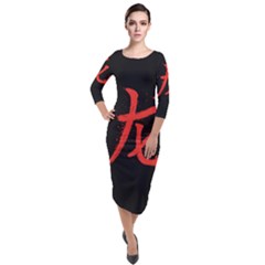 Dragon Quarter Sleeve Midi Velour Bodycon Dress by goljakoff