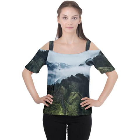 Mountain Landscape Cutout Shoulder Tee by goljakoff