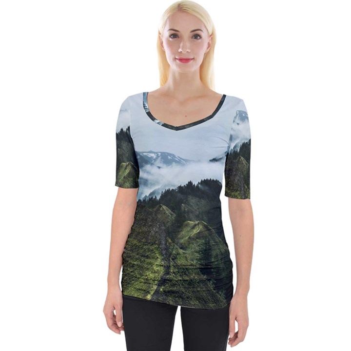 Mountain landscape Wide Neckline Tee