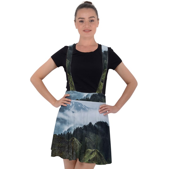 Mountain landscape Velvet Suspender Skater Skirt