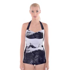 Whale In Clouds Boyleg Halter Swimsuit  by goljakoff