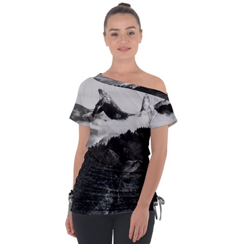 Whale In Clouds Off Shoulder Tie-up Tee by goljakoff