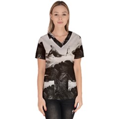 Whale In Clouds Women s V-neck Scrub Top by goljakoff