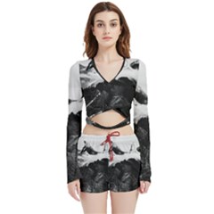 Whale In Clouds Velvet Wrap Crop Top And Shorts Set by goljakoff