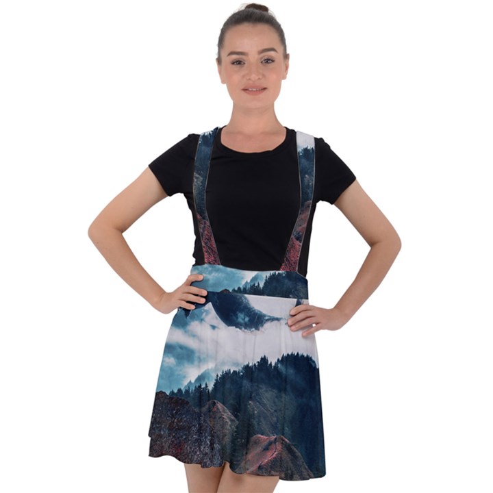 Dream whale Velvet Suspender Skater Skirt