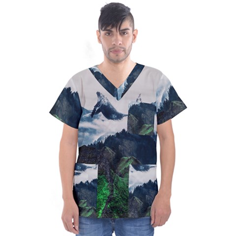 Blue Whales Dream Men s V-neck Scrub Top by goljakoff