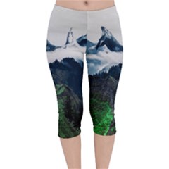 Blue Whales Dream Velvet Capri Leggings  by goljakoff