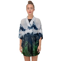 Blue Whales Dream Half Sleeve Chiffon Kimono by goljakoff