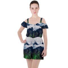 Blue Whales Dream Ruffle Cut Out Chiffon Playsuit by goljakoff