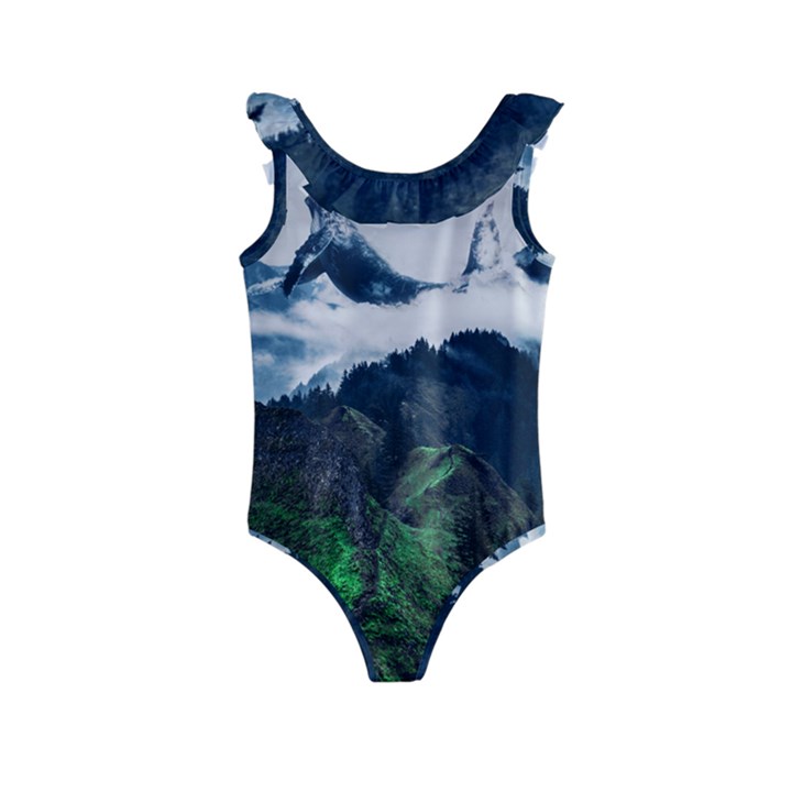 Blue whales dream Kids  Frill Swimsuit