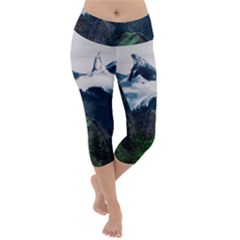 Blue Whales Dream Lightweight Velour Capri Yoga Leggings by goljakoff