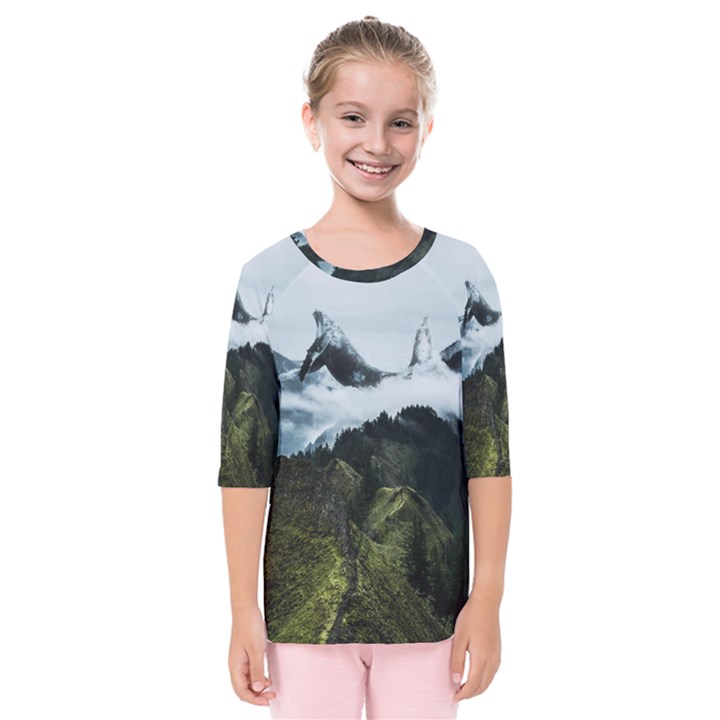 Blue whales dream Kids  Quarter Sleeve Raglan Tee