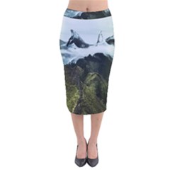 Blue Whales Dream Velvet Midi Pencil Skirt by goljakoff