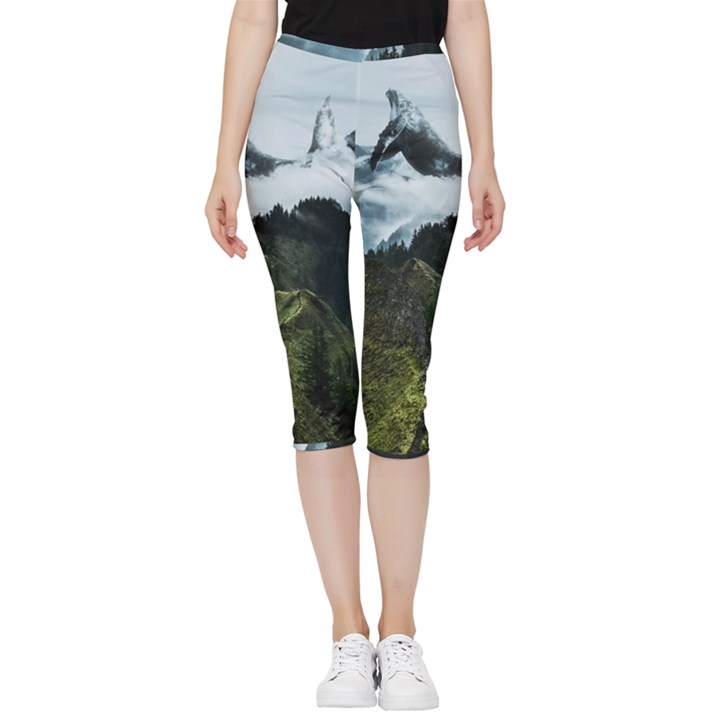 Blue whales dream Inside Out Lightweight Velour Capri Leggings 