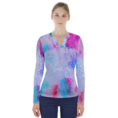 Rainbow Paint V-neck Long Sleeve Top by goljakoff