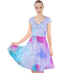 Rainbow Paint Cap Sleeve Front Wrap Midi Dress by goljakoff