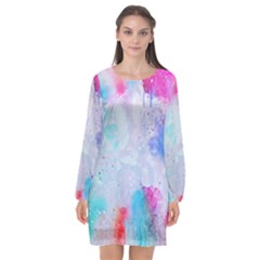 Rainbow Paint Long Sleeve Chiffon Shift Dress  by goljakoff