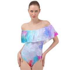 Rainbow Paint Off Shoulder Velour Bodysuit  by goljakoff