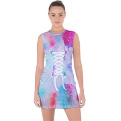 Rainbow Paint Lace Up Front Bodycon Dress by goljakoff