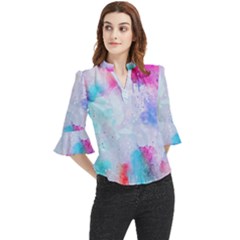 Rainbow Paint Loose Horn Sleeve Chiffon Blouse