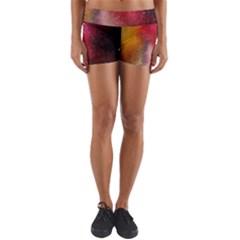 Red Galaxy Paint Yoga Shorts by goljakoff