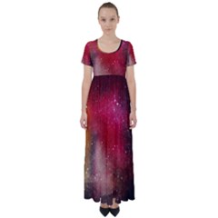 Red Galaxy Paint High Waist Short Sleeve Maxi Dress by goljakoff