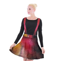 Red Galaxy Paint Suspender Skater Skirt by goljakoff