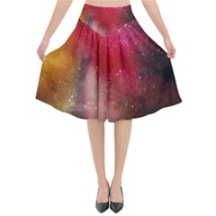 Red Galaxy Paint Flared Midi Skirt by goljakoff