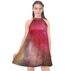 Red Galaxy Paint Halter Neckline Chiffon Dress  by goljakoff