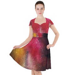 Red Galaxy Paint Cap Sleeve Midi Dress by goljakoff