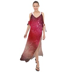 Red Galaxy Paint Maxi Chiffon Cover Up Dress by goljakoff