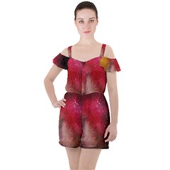 Red Galaxy Paint Ruffle Cut Out Chiffon Playsuit by goljakoff