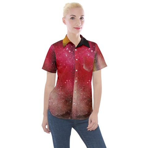 Red Galaxy Paint Women s Short Sleeve Pocket Shirt by goljakoff