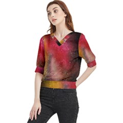 Red Galaxy Paint Quarter Sleeve Blouse