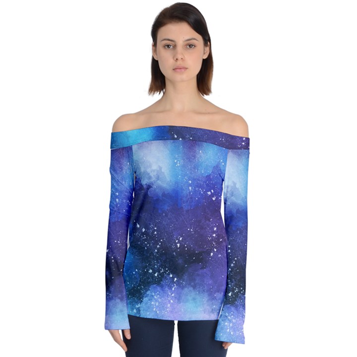 Blue space paint Off Shoulder Long Sleeve Top