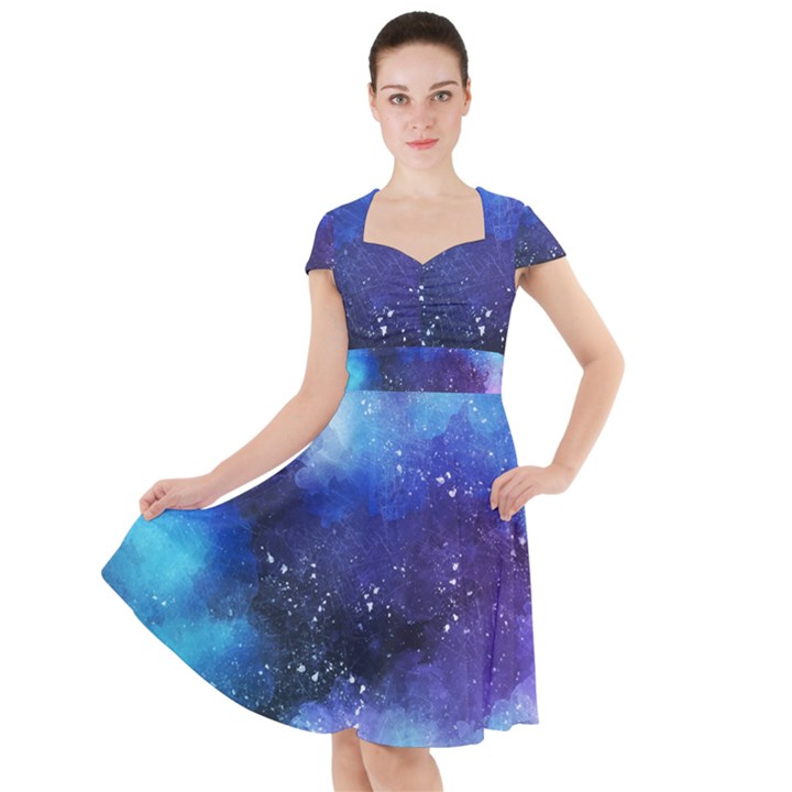 Blue space paint Cap Sleeve Midi Dress