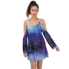 Blue Space Paint Kimono Sleeves Boho Dress by goljakoff