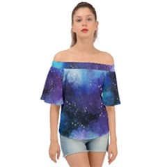 Blue Space Paint Off Shoulder Short Sleeve Top by goljakoff